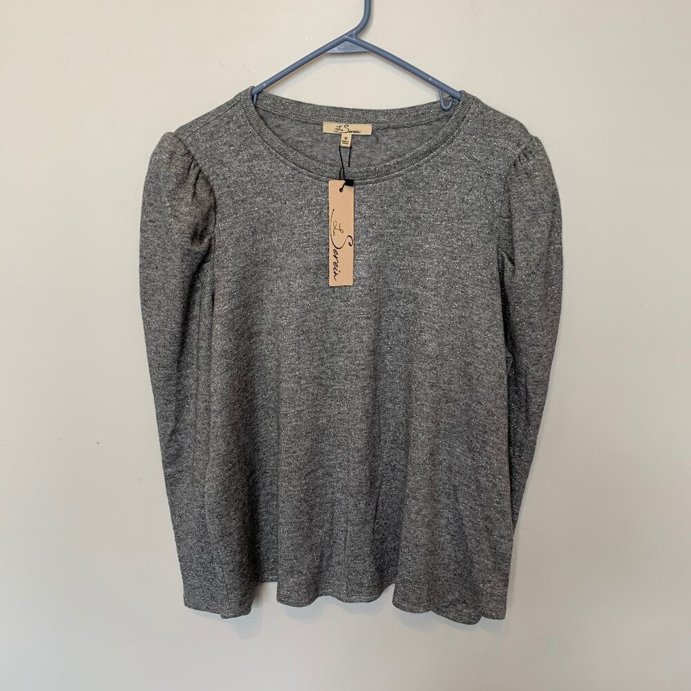 LES SEREIN METALLIC PUFF SLEEVE ROUND NECK SWEATER. SIZE 1X NWT
